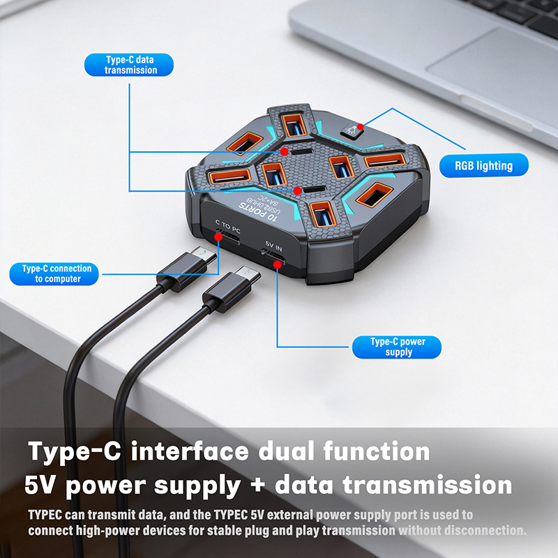 10 Ports USB Hub with RGB Ligh - Laptop Accessories Rgb recensie en prijs